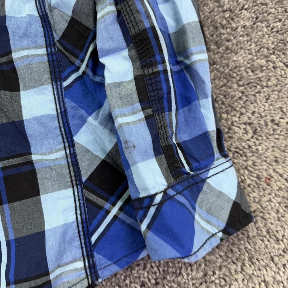 BKE Shirt Boys XL 18-20 Blue Plaid Long Sleeve Snap Button Up Casual Top